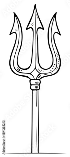 Stylized Trident Weapon Illustration with Decorative Elements and Dark Outlines
