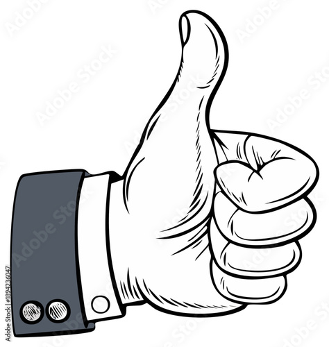 Business hand giving a thumbs up gesture showing approval success agreement and positive feedback