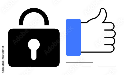 Security concept. Security with a padlock alongside a thumbs-up approval. Security is vital for user trust in online services. For apps, fintech, data protection, and trust