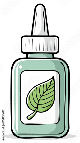 Herbal Tincture Bottle Graphic with Green Leaf Emblem for Natural Medicine