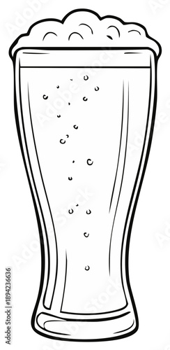 Beer Glass Outline Illustration with Bubbles and Foam