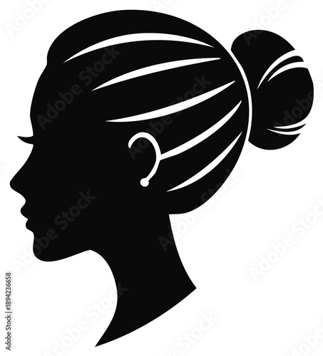 Elegant Woman Profile Silhouette with Hairstyle and Earring Illustration