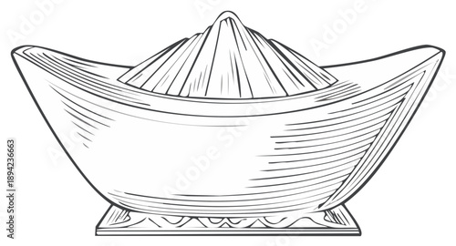 Hand drawn sketch of a traditional Chinese gold ingot a sycee or yuanbao symbol of wealth and prosperity