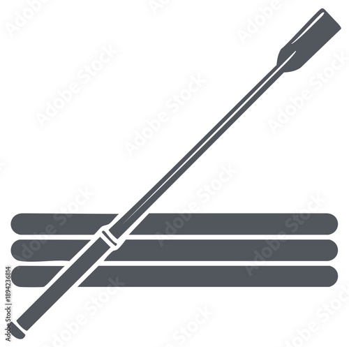 Rower's paddle icon in silhouette against waves graphic element for aquatic sports