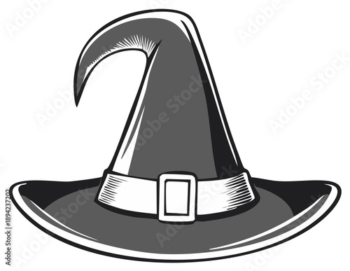 Cartoon witch hat vector illustration on white background, Halloween season themed design element, vector graphic
