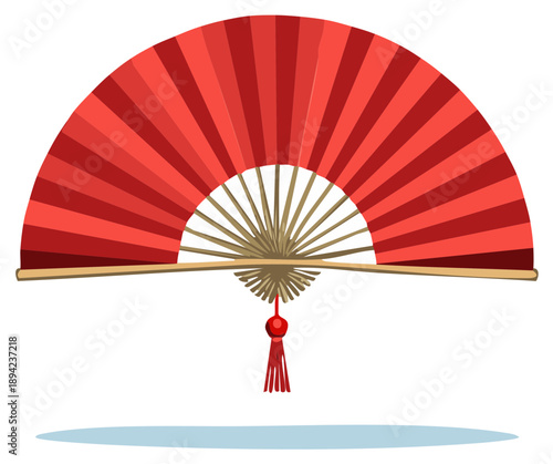 Red Oriental Folding Fan Vector Illustration