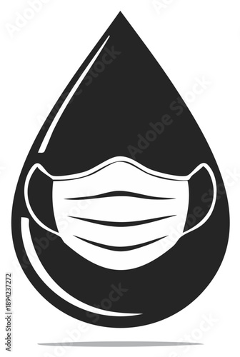 Illustration of a face mask within a stylized water droplet, symbolising protection or safety measures for contamination prevention