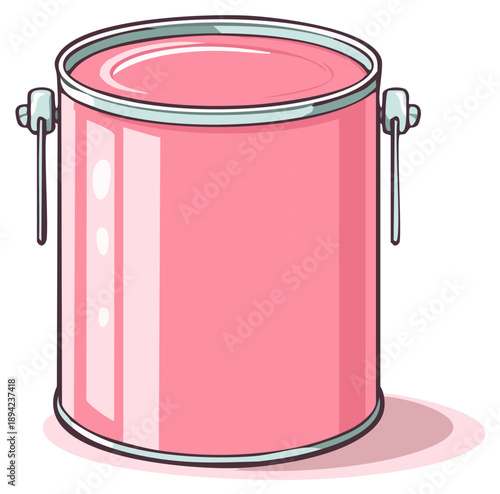 Cartoon Illustration of Pink Paint Can with Metal Handle for Home Improvement Projects