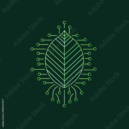Abstract leaf with circuitry nature and technology fusion illustration