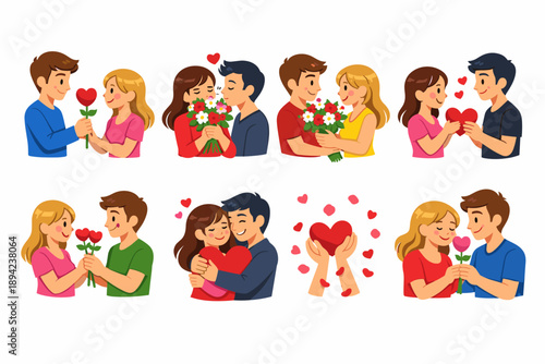 Romantic Couples Affectionate Interactions Illustrations