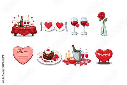 Valentine's Day romantic dinner and celebration illustrations