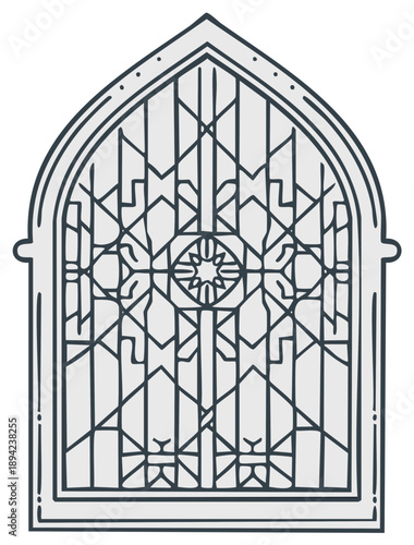 Gothic Style Ornate Window Design Hand Drawn Illustration Architectural Element