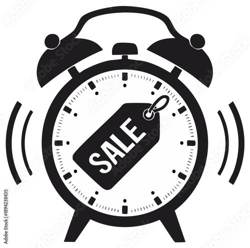 Retro Alarm Clock Rings Loudly Announcing Imminent Sale Event with Price Tag Inside