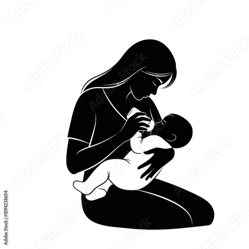 Mother nursing a baby infant isolated on transparent background.