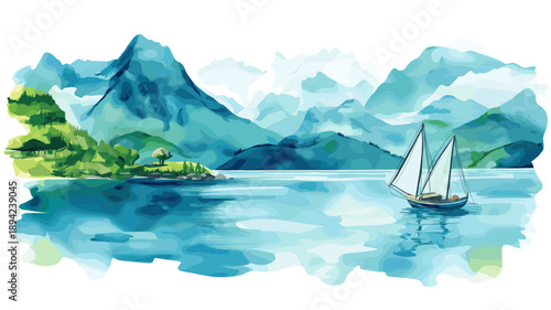 Magellan Strait. Magellan Strait hand drawn watercolor illustration