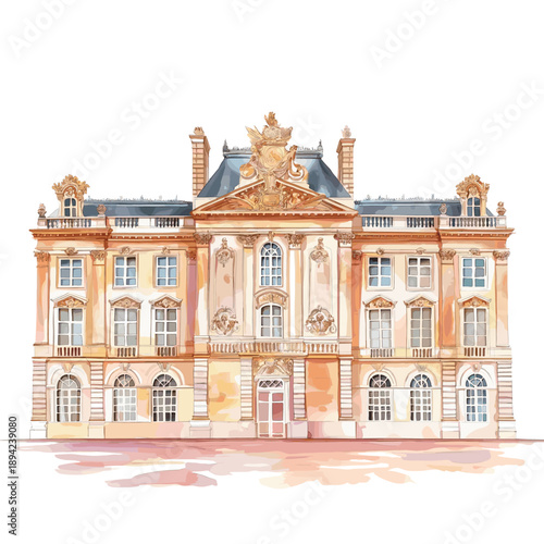 Palace of Versailles. Palace of Versailles watercolor vector illustration