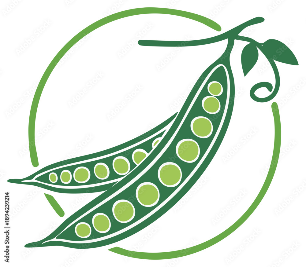 Naklejka premium Stylized green pea pods in a circular frame vector logo illustration