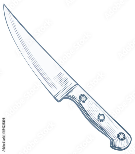 Sketch of a kitchen knife with a sharp blade and riveted handle