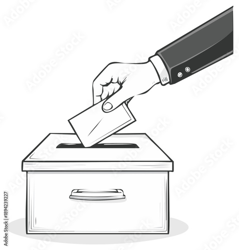 Hand Inserting Ballot into Box Illustration Voting Election Concept Outline Style