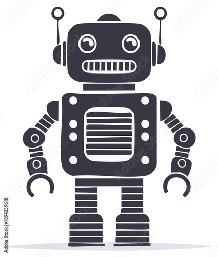 Simple cartoon drawing of retro robot toy with antenna vector illustration
