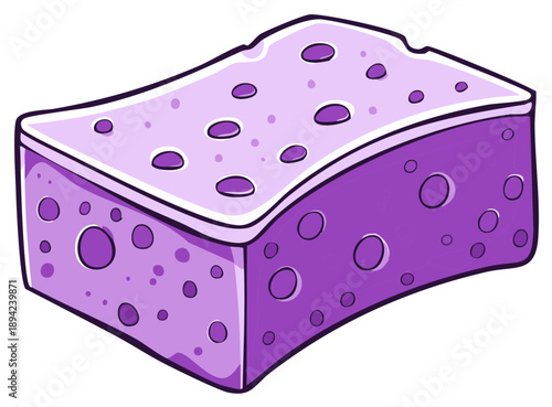Purple Cartoon Sponge Illustration with Holes, Isometric Perspective