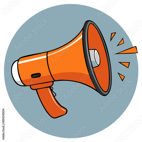 Orange Megaphone Announcement with Sound Waves in Cartoon Style Illustration