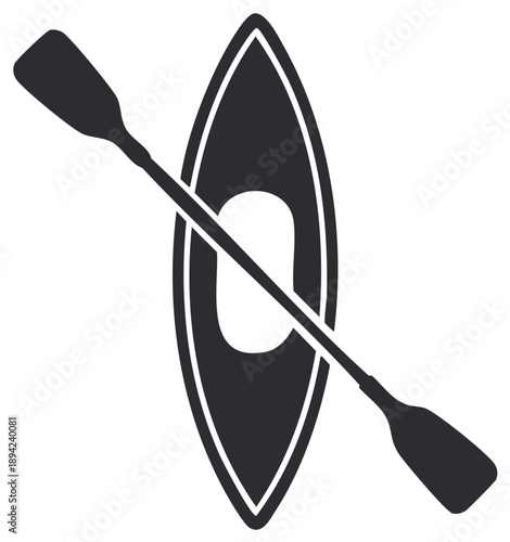 Kayak and Paddle Silhouette Icon Illustration. Water Recreation and Boating Concept.