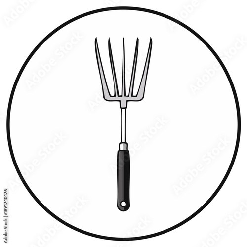 Isolated Gardening Fork Tool Within a Decorative Circular Frame