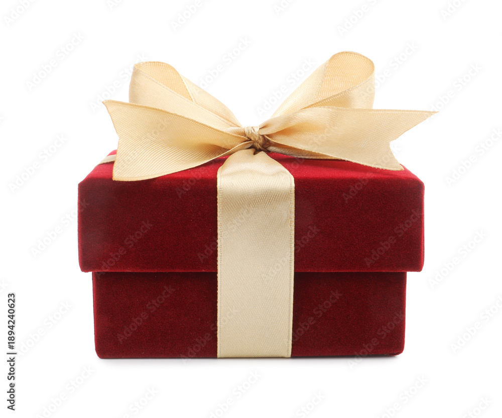 Obraz premium Saint Valentine's day. Beautiful velvet gift box isolated on white
