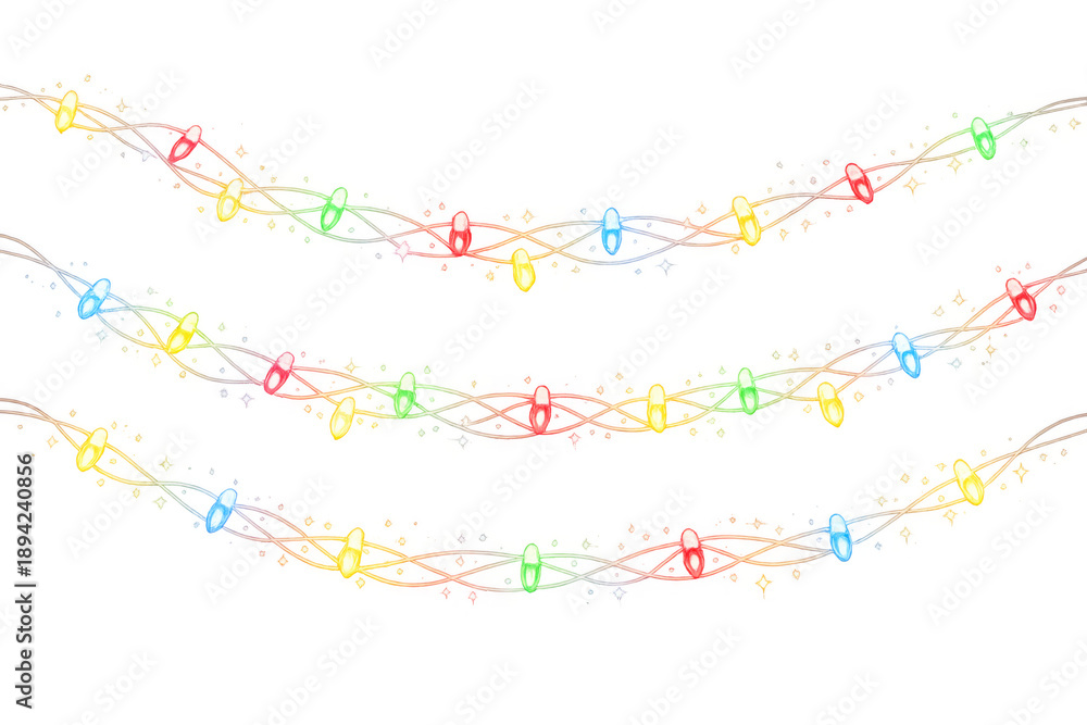 Naklejka premium Christmas lights garland creating decorative festive glowing illumination, celebrating winter holidays and seasonal events on transparent background