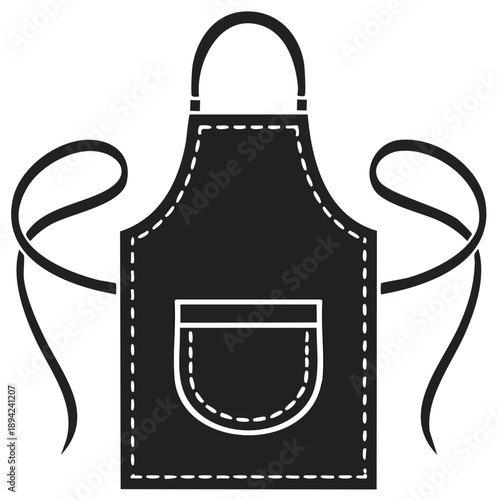 Black apron silhouette with pocket and strings for cooking, baking, crafting, or serving