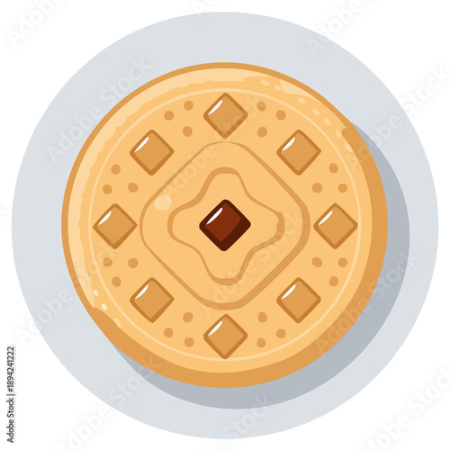 Round cookie with chocolate filling and square candy decorations on a plate
