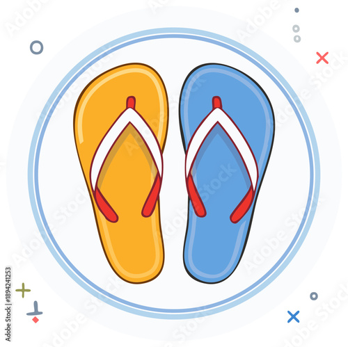 Graphic Colorful Flip Flops Isolated on White Background Summer Season Symbol