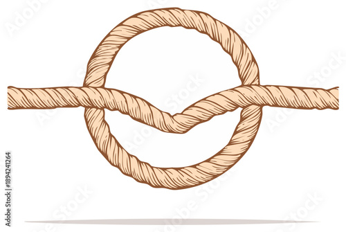Close up of a simple overhand knot on a rope shown as an illustration