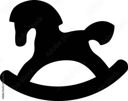 A simple black silhouette of a classic wooden rocking horse. This graphic is suitable for children’s illustrations, nursery decor, or toy related designs.