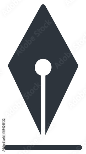 Minimalist vector icon of a pen nib for writing, drawing, and design