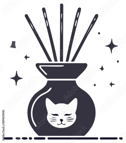 Aroma sticks cat container illustration, home fragrance, decoration, aromatic, cozy, adorable pet