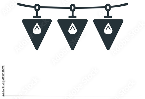Minimalist icon of a festive garland with triangular bunting flags and lights for a celebration.