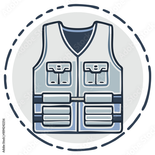 Vector illustration of a life jacket design, in a circular frame
