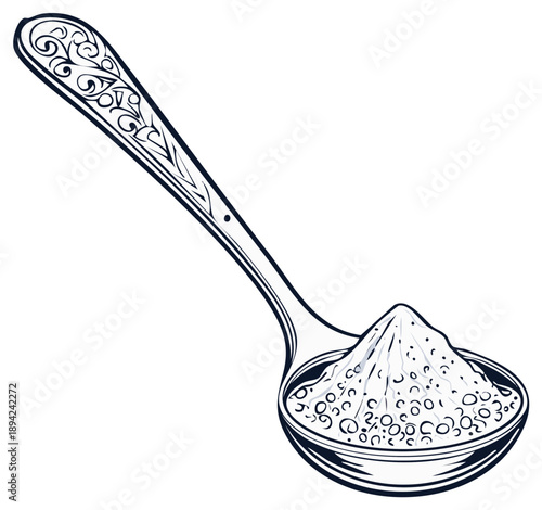 Spoonful of powder with ornate handle illustration