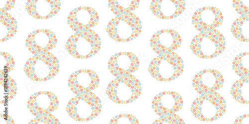 Women's day seamless pattern with floral number eight for wallpapers, backgrounds, banners, prints, etc. EPS 10