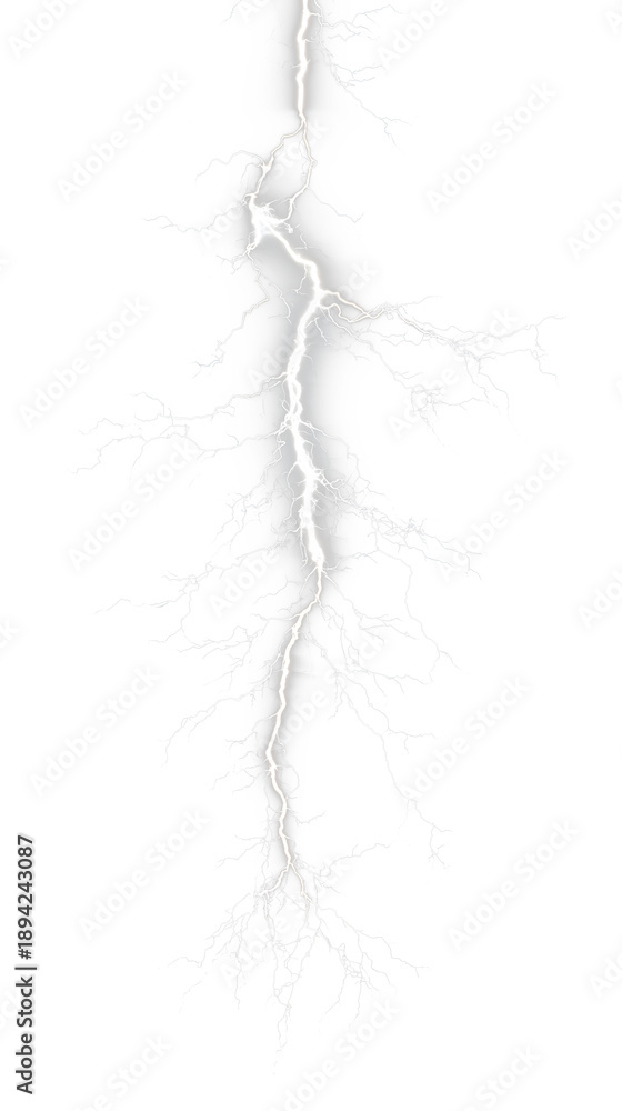Fototapeta premium Realistic lightning bolt isolated on transparent background. Electric thunderbolt strike, high voltage storm discharge, natural energy flash for design overlay.