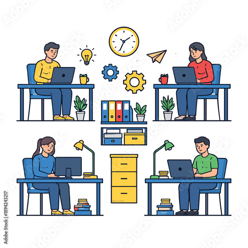 Remote workers collaborating in a modern office