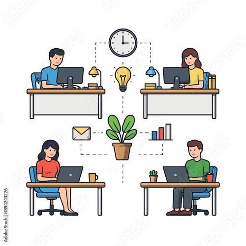 Connected remote team working efficiently from home