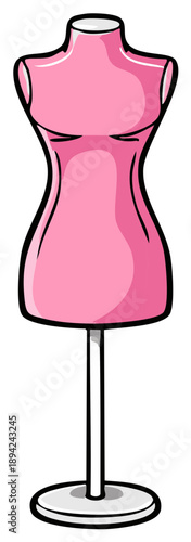 Cartoon style pink dress form mannequin with stand