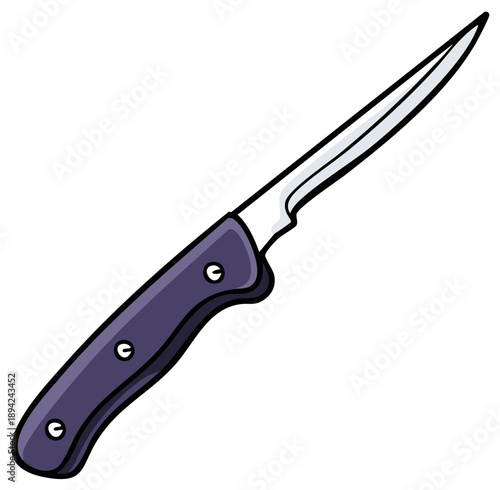 Simple Cartoon Illustration of a Sharp Fillet Knife with a Purple Handle