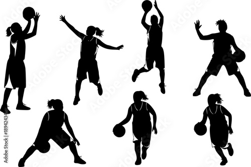 Basketball female silhouettes. Vector images of female basketball silhouettes. Transparent background EPS version.