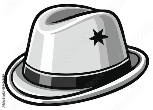 Elegant white fedora hat featuring a decorative star, creating a sense of style and mystery and perfect for fashion design projects