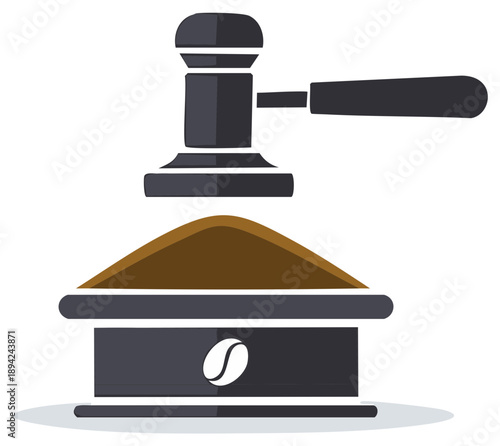 Gavel striking coffee grinder with beans concept for auction or justice