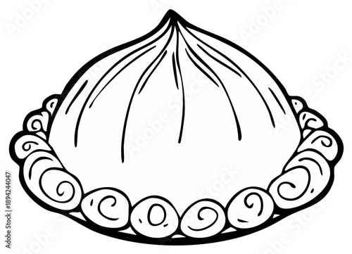 Hand Drawn Tam O'Shanter Hat Black and White Border Design Illustration